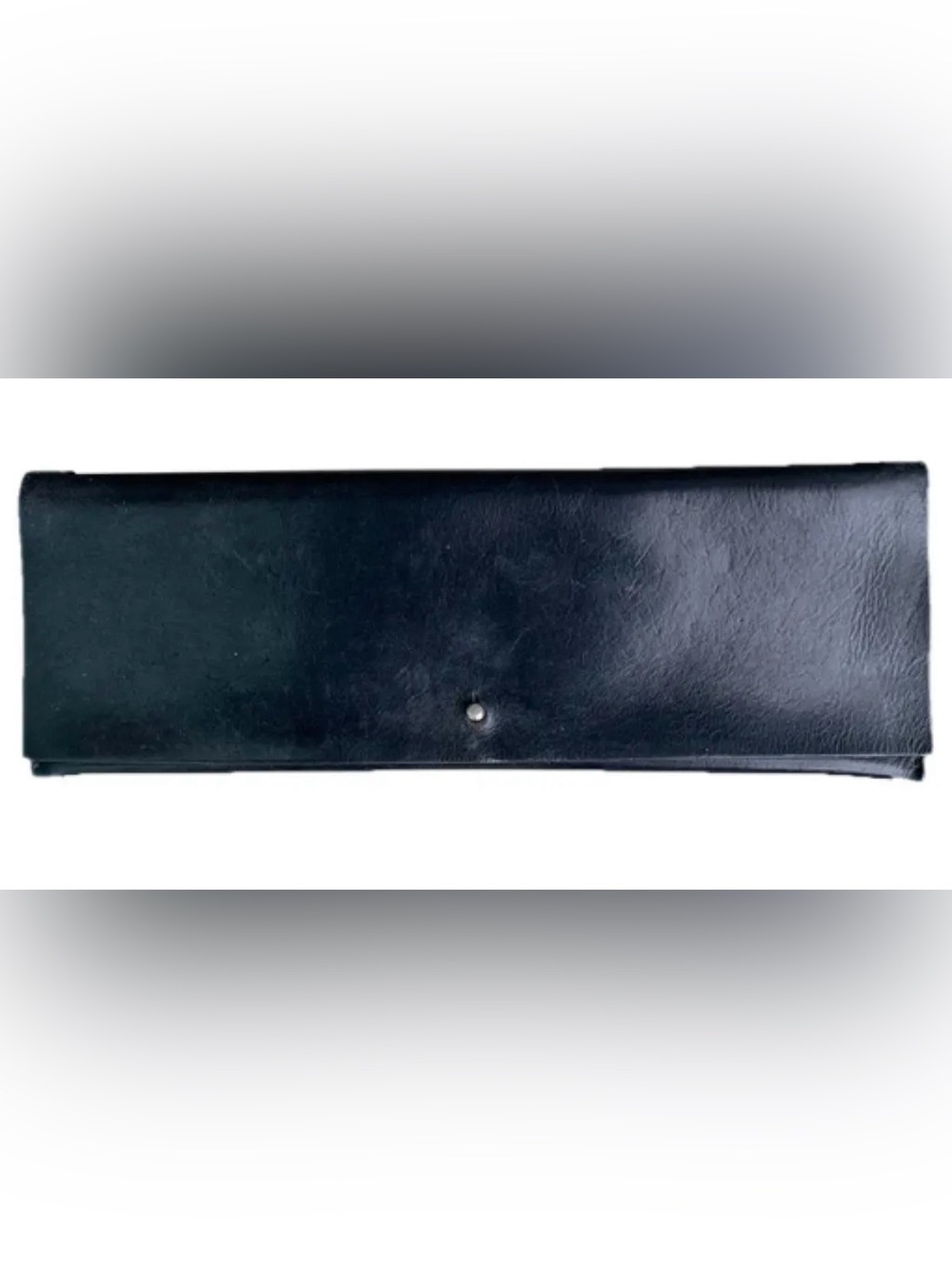 Rick Owens distressed Black Leather Foldover Clutch with button.